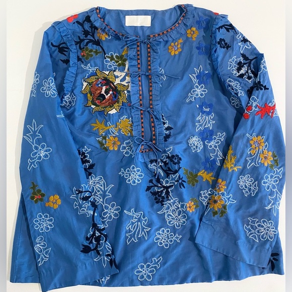 Elliette New Silk Penny Floral Embroidered Beaded Blouse French Designer - Picture 6 of 15